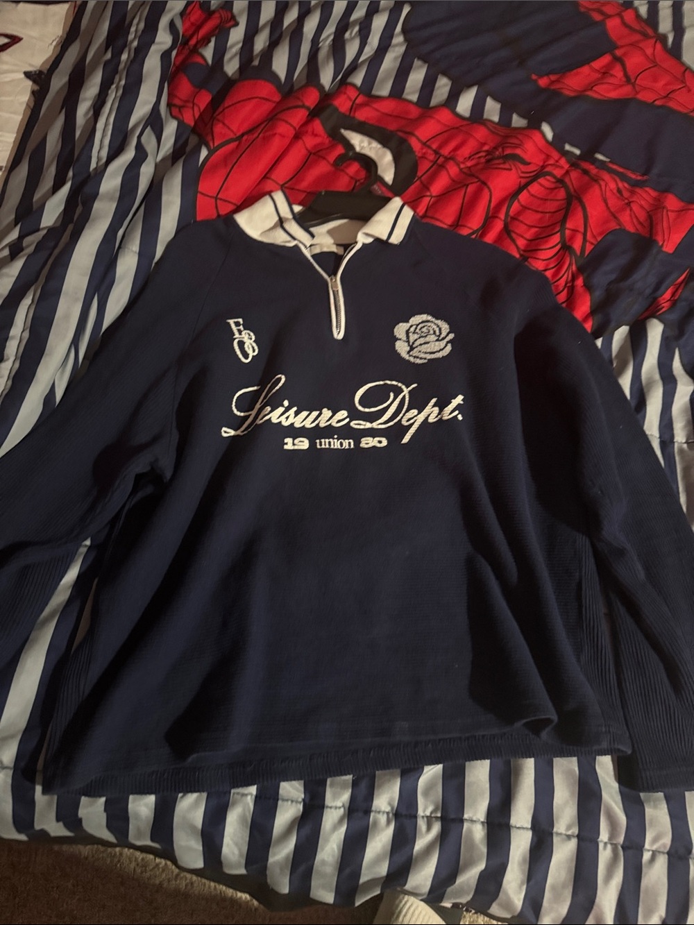 Zara Navy Long-Sleeve Polo Sweatshirt with White Embroidery